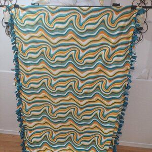 Orange, Yellow, Teal & White Geo Swirls Fleece Throw Blank #17 (48in W X 65in L)